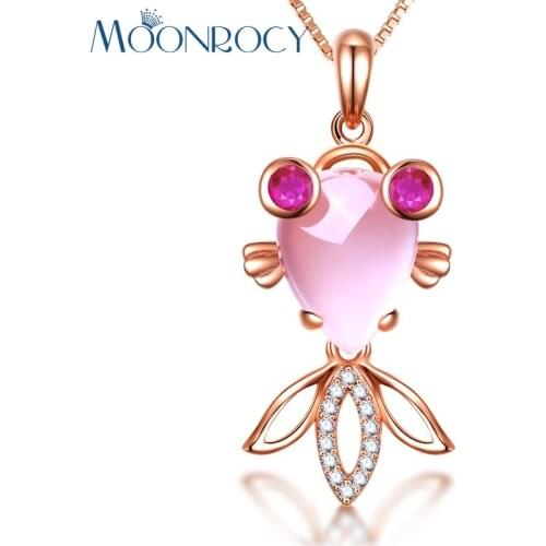 MOONROCY Drop Shipping Rose Gold Color Cute Fish Ross Quartz Pink Opal Jewelry Wedding Necklace for Women Girls Gift Choker