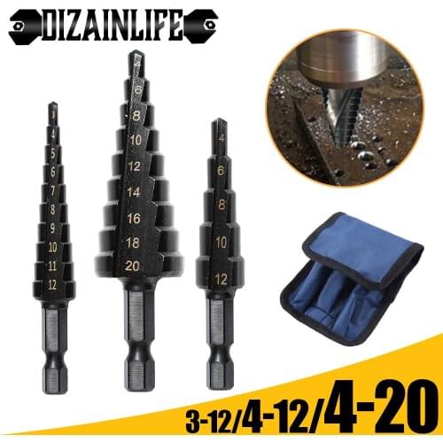 DIZAINLIFE HSS Step Drill Bit Set Cone Straight Groove Titanium Coated Pagoda Metal Wood Power Hole Cutter Core Drill Bit Set