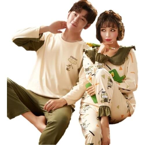 Autumn Winter Couple Pyjamas Cotton Pajamas Set Women Cartoon Sleepwear Pajama Sets Pijamas Mujer Girl Pyjamas Home Clothing
