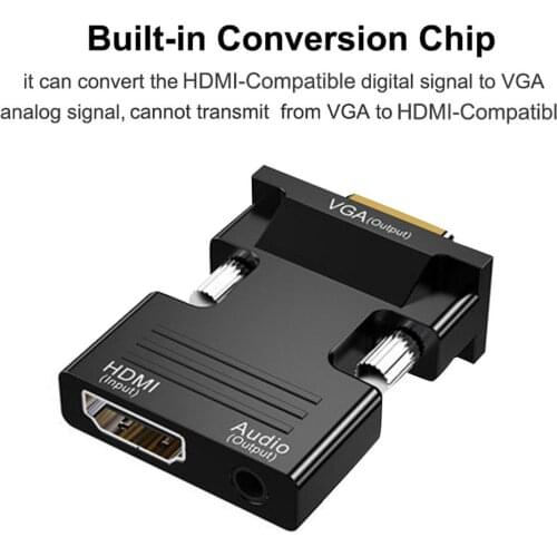 Compatible with HDMI Female To VGA Male Converter 3.5mm Audio Cable Adapter 1080P FHD Video Output For PC Laptop TV Projector