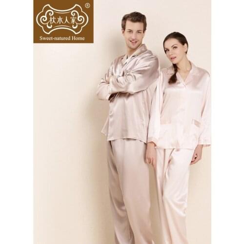 Hight Grade Real Silk Couple Pajamas Embroidered Home Clothes Long Sleeve Silkworm Mulberry Silk Men And Women Two-piece Suit