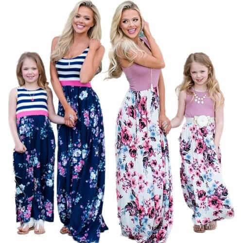 Mother And Daughter Dress Family Match Dress Print Long Skirt Mother Daughter Dress Suit Sleeveless Long Skirt Womens Dress