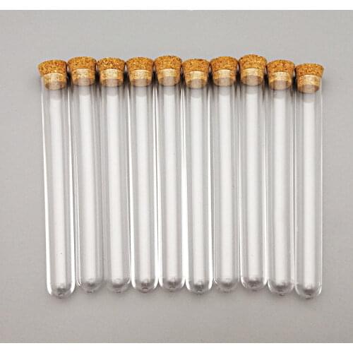 100pcs 12x100mm Transparent Plastic Round Bottom Test Tubes With Corks ,Party Candy Bottle Bath salt vials Wedding gift tube