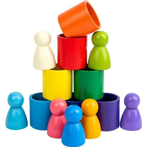 Rainbow Building Blocks Small Cup Wooden Safety Children Colorful Educational Toys Building Blocks Foldable Learning Toys
