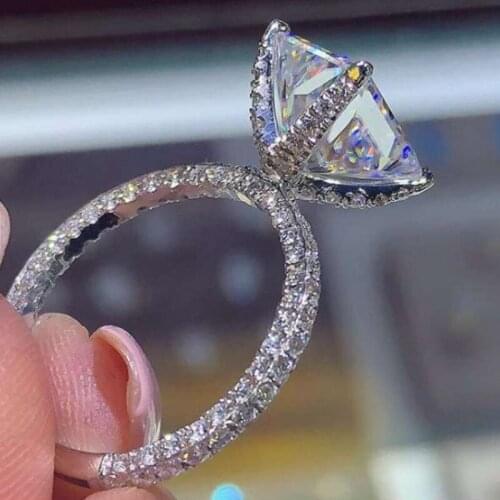 Size 6-10 Unique Luxury Jewelry 925 Sterling Silver Princess Cut White 5A Zirconia Square CZ Party Pave Women Wedding Band Ring