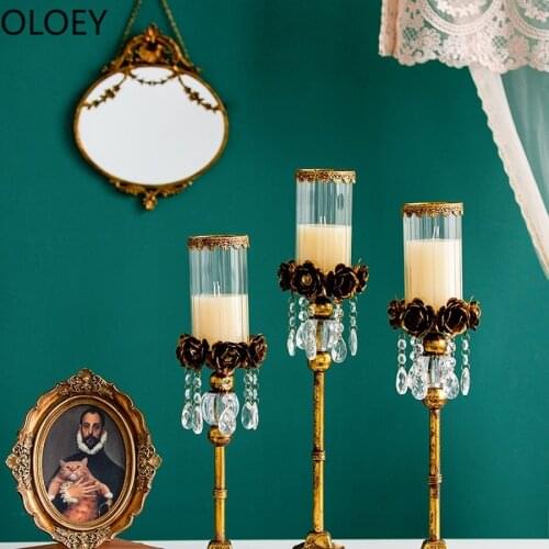 Retro Luxury Candle Holders Glass Metal Candlestick Gold Vintage Flower Windproo Table Centerpieces Home Moroccan Decor Tealight