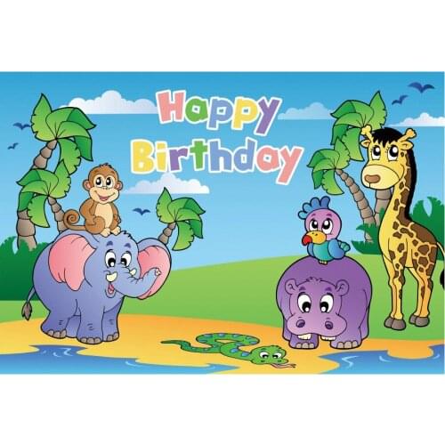 Happy Birthday Animals Backdrop Holiday Photography Background Celebration Photo Booth Studio Decor