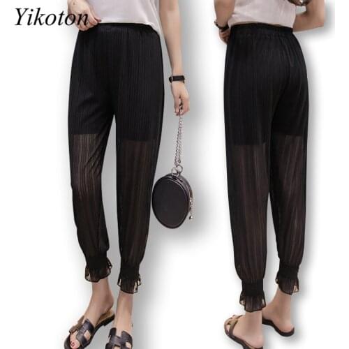 Harem Pants For Women 2021 Summer New Korean Fashion Loose 3XL Black Ankle-Length Sexy Pants Chiffon Pants Harajuku Ropa Mujer