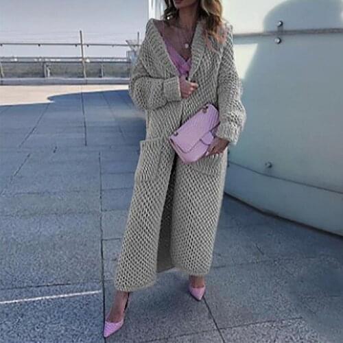 Long Cardigan Sweater 2021 Women Plus Size Fall Fashion Turn-down Collar Flat Knitted Solid Casual Sweaters