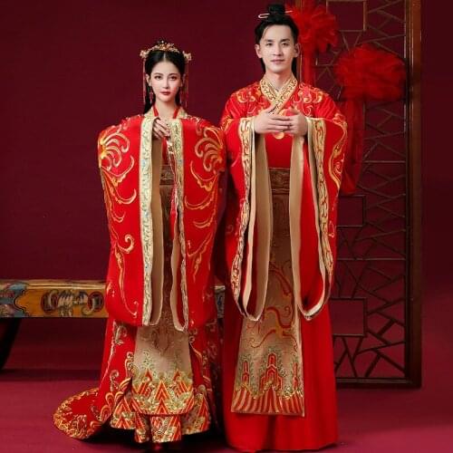 Embroidery Couple Suit Banquet Costume Lady Long Wedding Dress Suit Satin Vintage Cheongsam Classic Style китайское платье