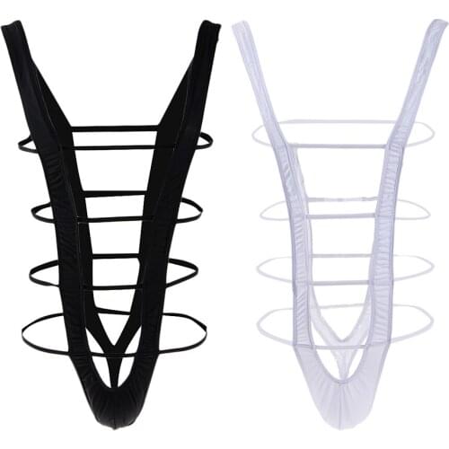 2/pack Men Sexy Black White Borat Mankini Harness Bikini Lingerie Pouch Thong Underwear Nightwear