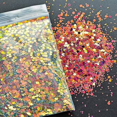 200g/bag Nail Art Flake Sequins (1mm 2mm 3mm) Mix Color Chameleon Shifting Glitter Sequins Hexagon Chunky Glitter 12Colors