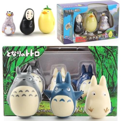 3pcs/lot My Neighbor Totoro Tumbler Figure Hayao Miyazaki White Chibi Totoro Anime Mini Model Dolls for Decoration