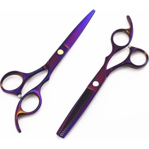 Professional Japan 440c 5.5 6 '' purple hair scissors haircut thinning barber haircutting cutting shears hairdressing scissors