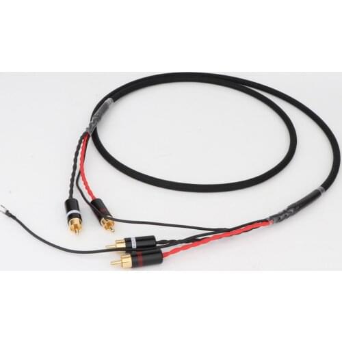 Audio Phono Tonearm Cable with Ground Wire 2RCA To 2 RCA Ground U Spade Plug For LP Vinyl Record Player Signal Cable