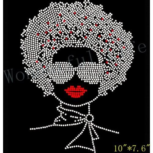 Free shipping Afro Lady With Goggles Clear Rhinestone Transfer