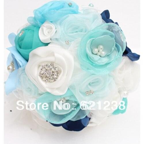 EMS free shipping,Navy blue custom holding flowers, bridal bouquets, blue wedding preferred fabric bouquet