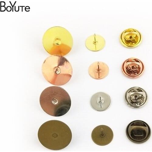 BoYuTe Wholesale (200 Sets/Lot) Round 10MM 15MM Flat Base Brooch Pins with Butterfly Clasp Diy Jewelry Findings Components