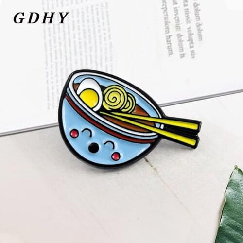 GDHY Blue Bowl Noodles Brooches Lovely Plain Noodle Soup Egg Noodle Enamel Pins For Kids Shirts Lapel Backpack Badge Jewelry