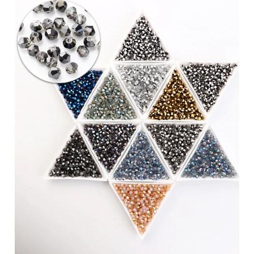 Top Quality 2/3/4/6/8mm Crystal Jewelry Beads Bicone Loose Beaded Plated Glass Beading Cheap Making Needlework Accessories DIY