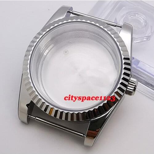 Polished 36mm Stainless Steel Sapphire Glass Date Watch Case Fit NH35,NH36 Automatic Movement