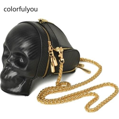 Black Skull Design Pu Leather Crossbody Bag Womens Shoulder Bag Punk Style Purses and Handbags for Gothic Girls Clutches 2021