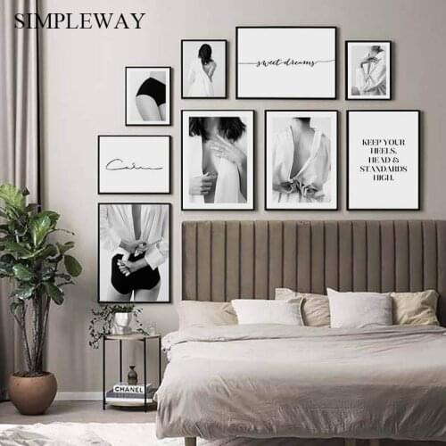 Black White Sexy Girl Canvas Painting Calligraphy Fashion Poster Quotes Print Wall Art Picture Modern Living Room Decoration