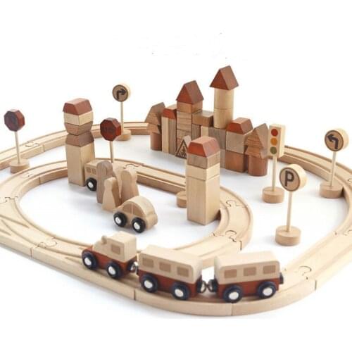 Childrens creative wooden forest track small train assembly block traffic signs cognition baby early education toys