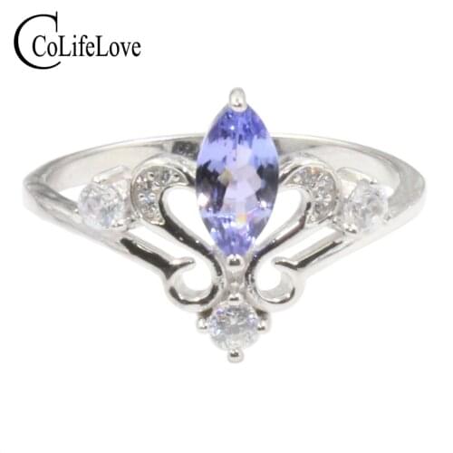 Elegant silver tanzanite ring for engagement 4 mm * 8 mm natural VS grade tanzanite silver ring 925 silver tanzanite jewelry