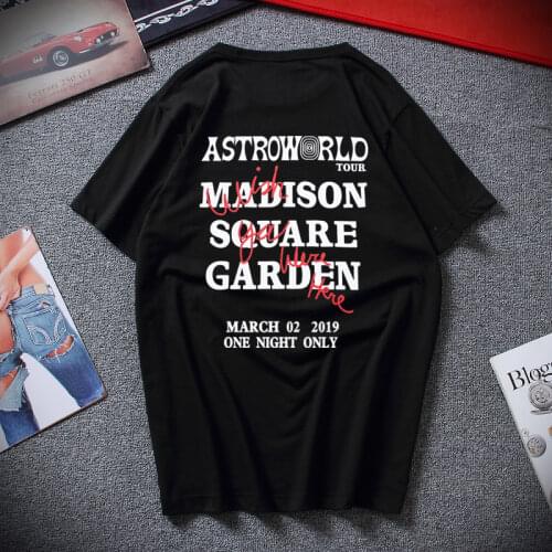 Oversize Men T Shirt Hip-Hop Travis Scotts ASTROWORLD Letter Print Short Sleeve Funny Punk Fashion Loose Tees Cotton