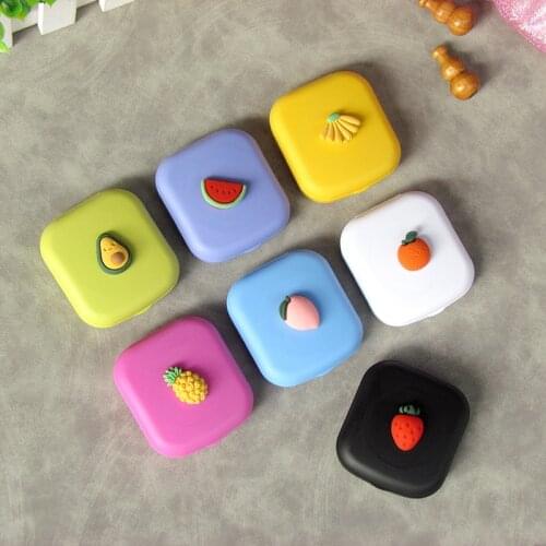 Cartoon Fruit Contact Lens Case Box with Mirror Girls Women Lovely Square Eyes Contact Lens Container Box Cases Travel Kits