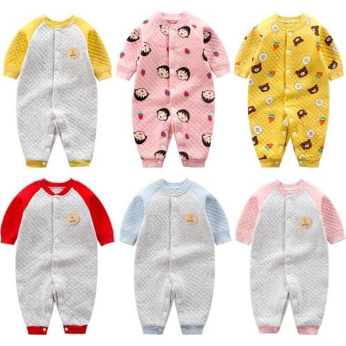 Newborn Clothing Baby Autumn winterRompers Cartoon printing three layers Cotton clip keep warm Boys girls Climbing Clothing0-2Y