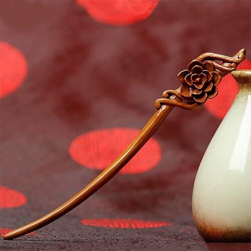 Handmade Red Sandalwood Hair Sticks Hair Holder Pin Bridal Wedding Hair Accessories Women Girls Hanfu Dress Hairpins Clips