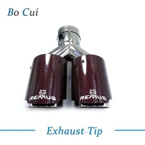 Car Modification Remus Universal Dual Sandy Automobile Exhaust Pipe Muffler Tip Red Carbon Fiber Series Car Exhaust Tip Muffler