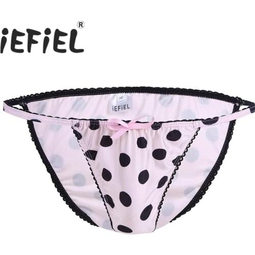 New Arrival Mens Polka Dots Bow Bikini Briefs Underwear Underpants Gay Male Jockstrap Sissy Thong Briefs for Lingerie Night