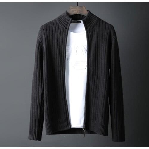 New 100% Cotton Sweater Male Luxury Stand Collar Solid Color Sweater Man Winter Plus Size 6xl Black Slim Fit Mens Sweater