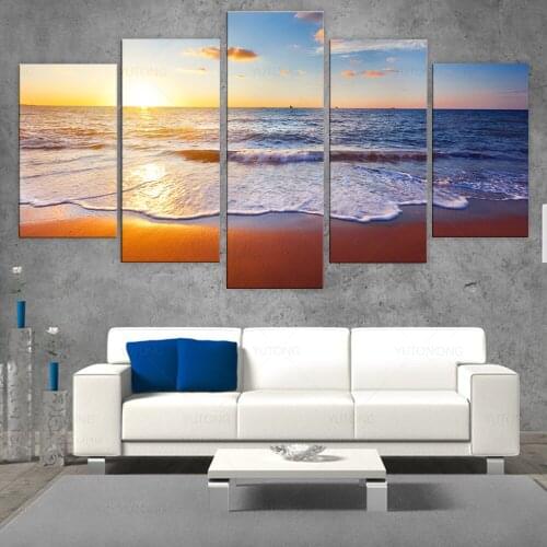 5 panels Sunrise sea beach sunset landscape canvas painting wall art home decor modular picture posters and prints for living ro