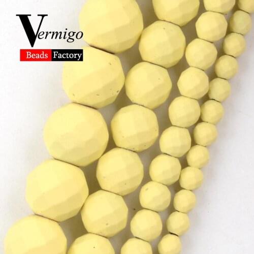 Natural Minerals Stone Light Yellow Nanotech Rubber Faceted Hematite Beads For Jewelry Making Beads For Bracelet Necklace 15"