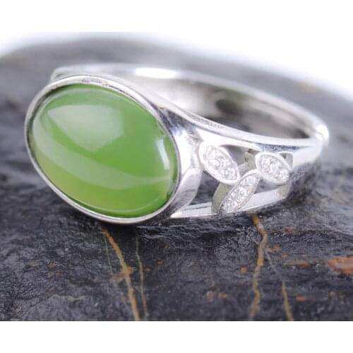 Natural green jade rings Jasper drop ring with 925 sterling silver ring for women rings jadeite jade jewelry 925 ring