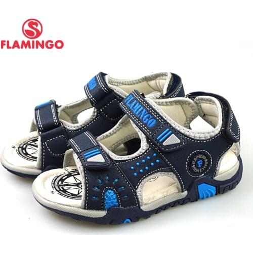 FLAMINGO New Mixed Color Spring& Summer Hook& Loop Casual Sandals Leather Insole Outdoor Shoe for boy 81S-HL-0789