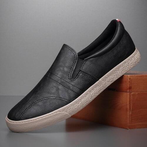 New Men Leather Casual Shoes Man Spring Autumn New Fashion Simple Slip on Trend Flat Shoes Cool Loafers