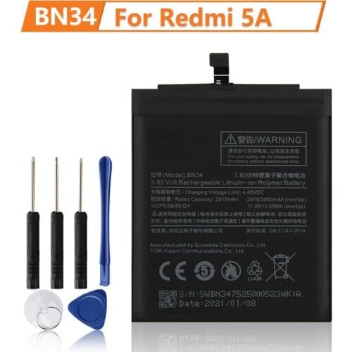 XiaoMi Original Replacement Battery BN34 For Xiaomi Mi Redmi 5A Redrice 100% New Authentic Phone Battery 3000mAh