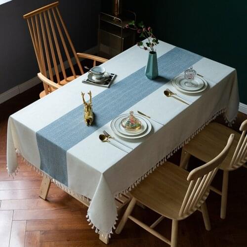 High Quality Stripes Simplicity with Tassel Polyester Modern Rectangle Table Cloth for Dining Party Christmas Home Wedding Party