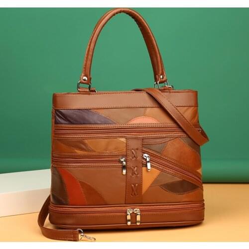 Luxury Sheepskin Women Handbag Top-Handle Bag Genuine Leather Tote Bags Brand Designer Bags Lady Vintage Patchwork Shoulder Bag