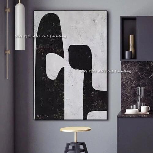 Handmade Simple abstract painting on canvas black and white painting modern art hotel decoration painting wall art