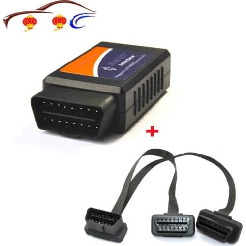 Super Bluetooth Elm 327 OBD Adapter Cable Save Pack of ELM327 V2.1 Code Reader and OBD2 16pin Extension Cord Car Diagnostic Tool