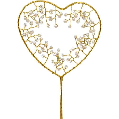 Heart Shape Cake Topper Creative Metal Pearl Art Cake Decorating Cupcake For Baby Shower Wedding Birthday Party Decor