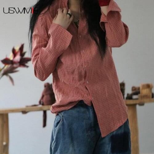 Блузки в клетку USWMIE China At AliExpress