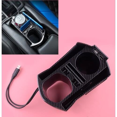 Interior Front Console Storage Box Trim with USB Carbon Fiber Style Fit for Honda Civic Sedan 2016 2017 2018 2019 2020