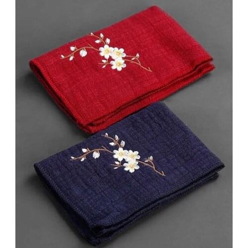 Chinese Style Embroidered Flower Pattern Tea Napkins Cloth Plum Bowl Teapot Cleaning Towel Desktop Tea Ceremony Accessory